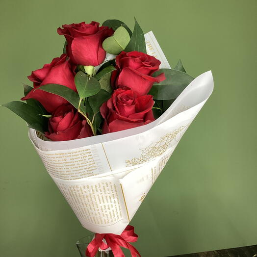 Five red roses