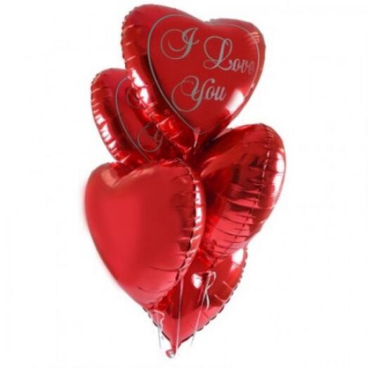 5 Red Heart Shaped Balloons