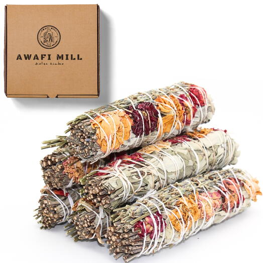AWAFI MILL White Sage Smudge Stick with Cloves Bundle - Pack of 6 Sticks
