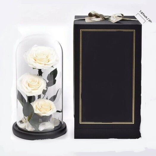 Glass Dome Vase With Three Rose White