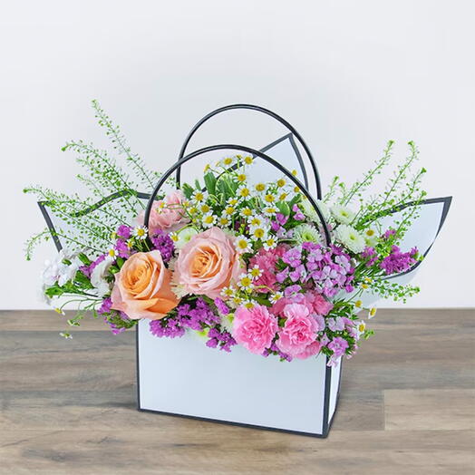 Mixed Flowers in White Bag