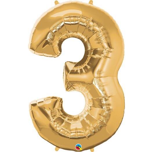 Golden Number Three Helium Balloon