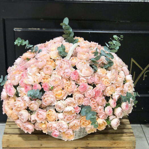 Basket of peony roses