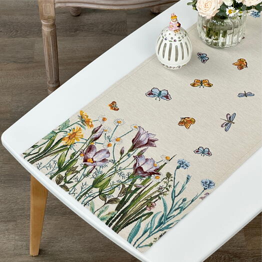 Camino de Mesa de Gobelino/Jacquard (Flores con Mariposas, 47 x 140 cm)