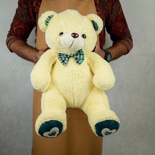 Light Yellow Teddy with Check Green Bow