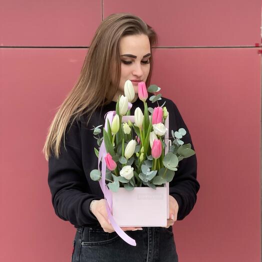 Тюльпаны розовые+белые💕