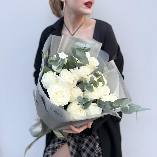 Euphoria (15 white roses and eucalyptus)