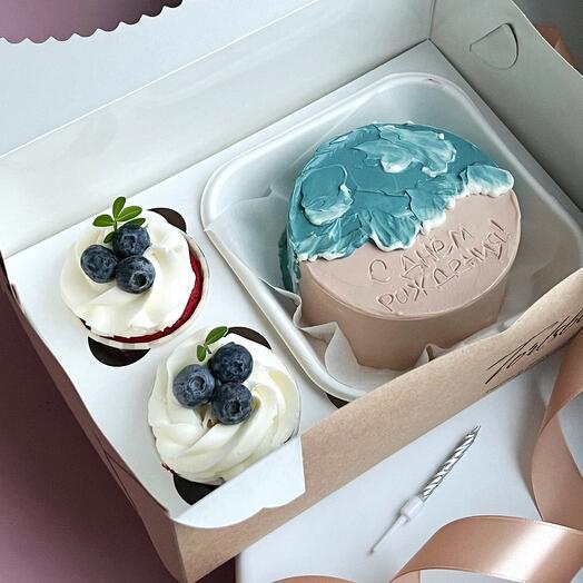 Conjunto de pastel de Bento y cupcakes feliz cumpleaños
