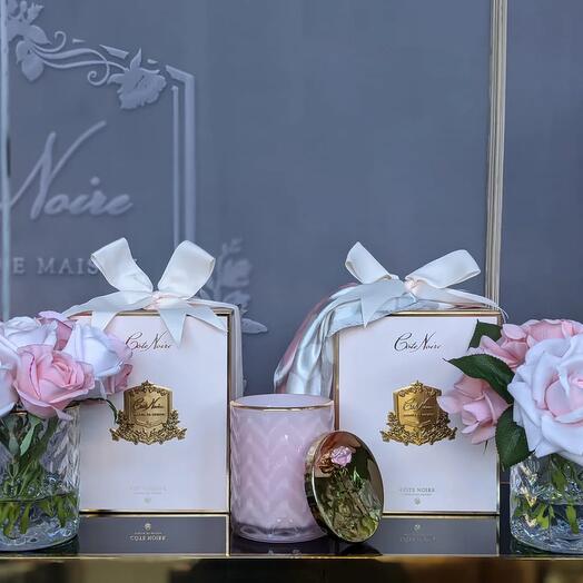 Flowers in a vase Herringbone Flower CLEAR  Mixed Pink Roses in Pink Box