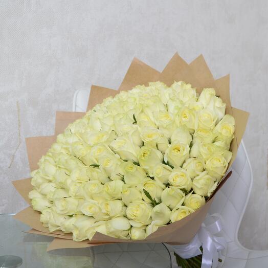 101 white roses ( wrapped in beige )