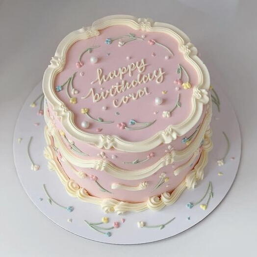 Light Pink Butter cream cake with white pearls