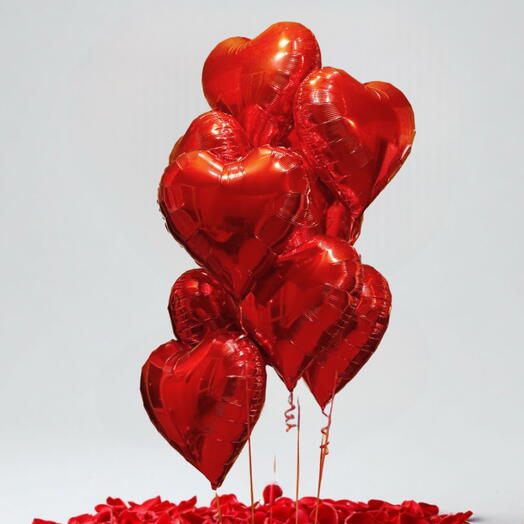 Набор Шаров (гелий) красное сердце 10штук. Set of helium foil balloons (10pcs) heart shape red