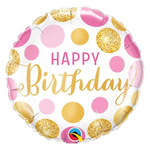 Happy Birthday Pink   Gold Dots Foil Balloon