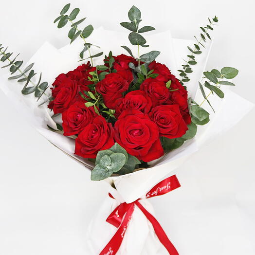 Valentine Red Roses in white Wrapping