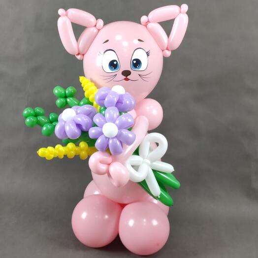 Фигура из шаров "кошечка розовая с букетиком"