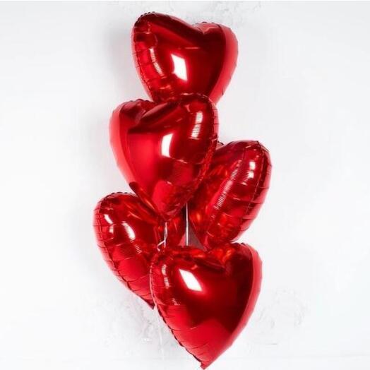 Шар сердце 5 шт красные