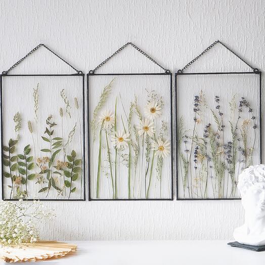 Арт. 160черный Триптих с сухоцветами в стекле — душевный подарок и декор с природным смыслом