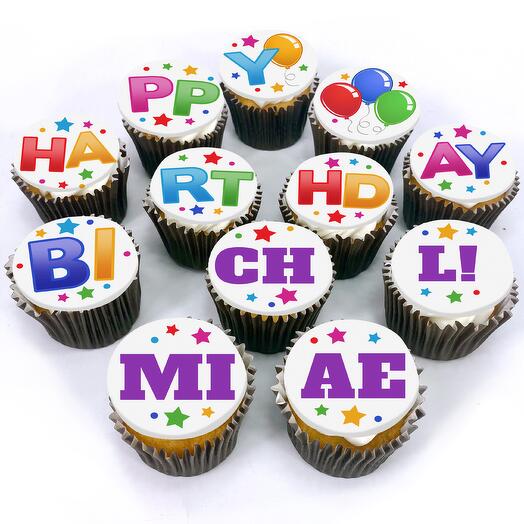 12 Happy Birthday Cupcakes