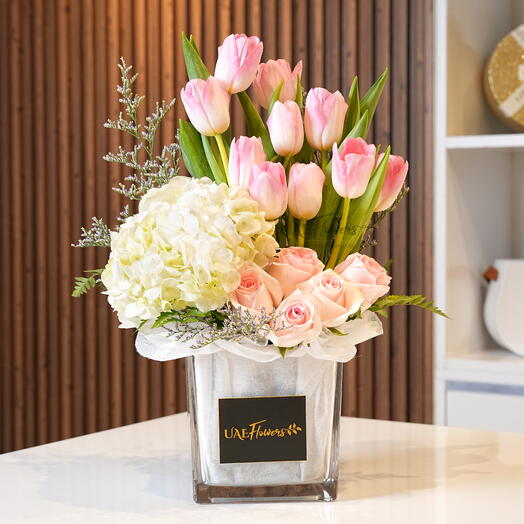 Tulips, Roses   Hydrangeas In A Vase