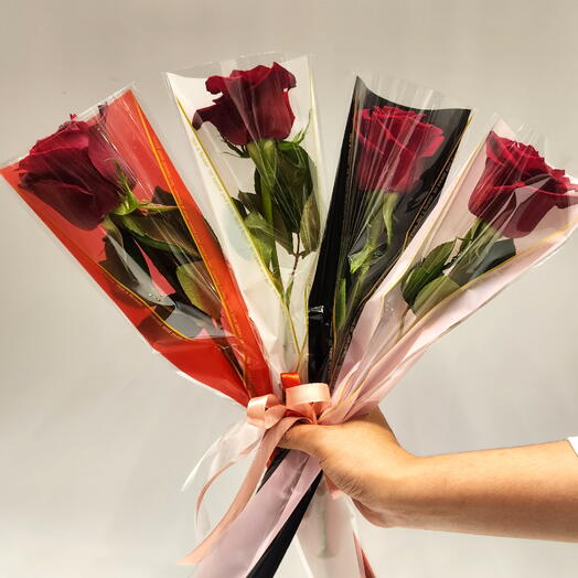 4 Single Red Rose Bouquet