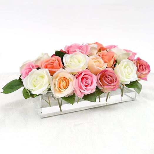 Mixed Roses in 12-Hole Acrylic Rectangular Vase