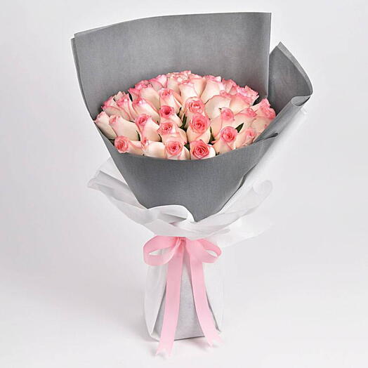 Divine Radiance: 35 Dual Shade Pink Roses Bouquet | Express Gratitude and Joy with Stunning Pink Roses