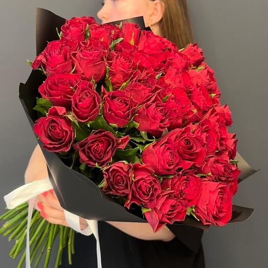 Bouquet "Flame of Feelings" 51 red Roses 40cm Kenya Premium
