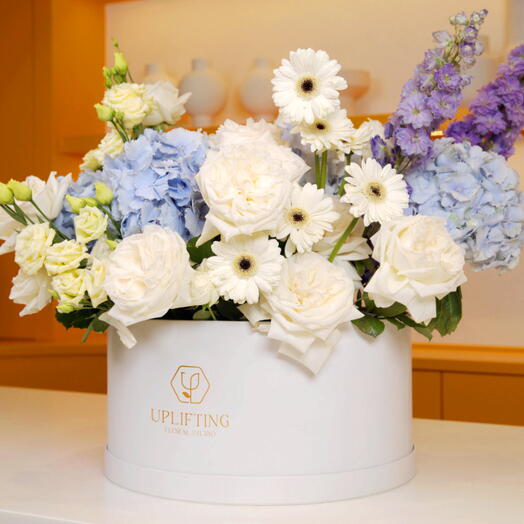 Vibrant Blue and White Flower Box