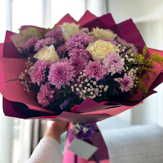 Purple Chrysanthemum and Roses