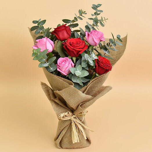 Beauty Bouquet: 3 Pink and 3 Red Roses