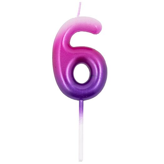 Свеча-цифра "6" розово-фиолетовая 6см