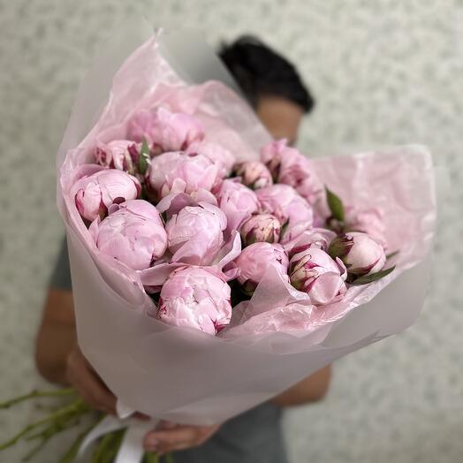 19 розовых пионов