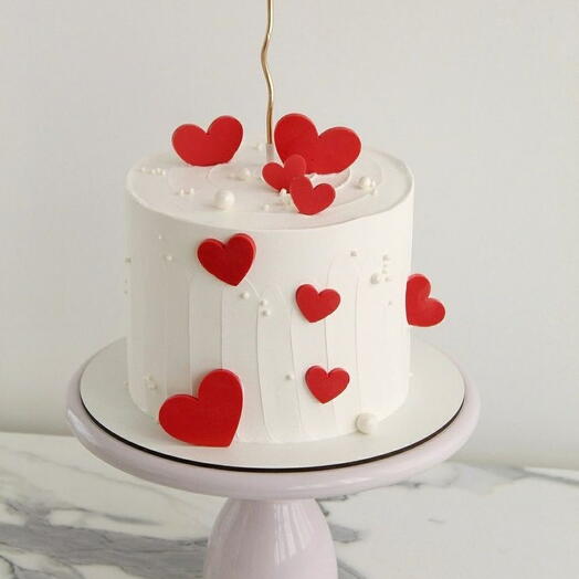 Red Hearts with white butter cream cake - Valentines day cake