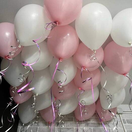 Шары под потолок гелиевые 25 шт - белые и розовые на день рождения
