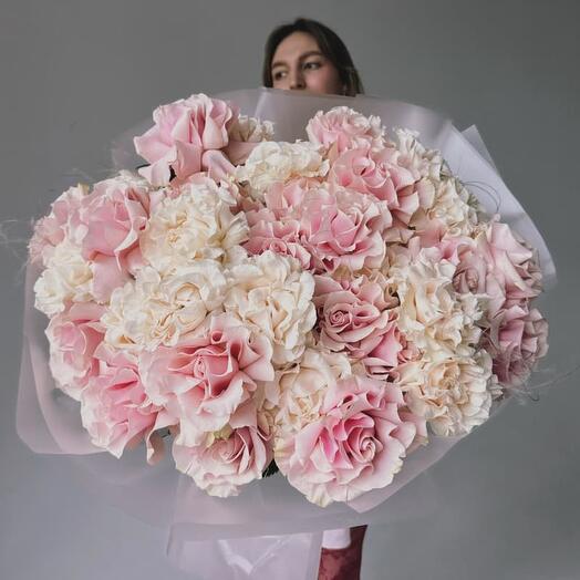 ББукет из 35 французских роз "PINK MONDIAL   COTTON X-PRESSION"
