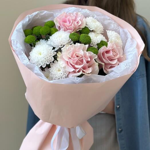 Букет с хризантемами и розами 🌸