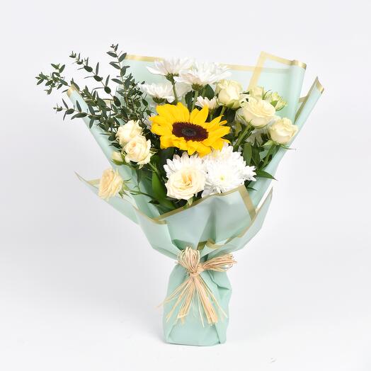 Sunflower and roses bunch