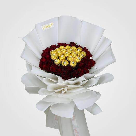 25 Red Roses with Chocolate Bouquet