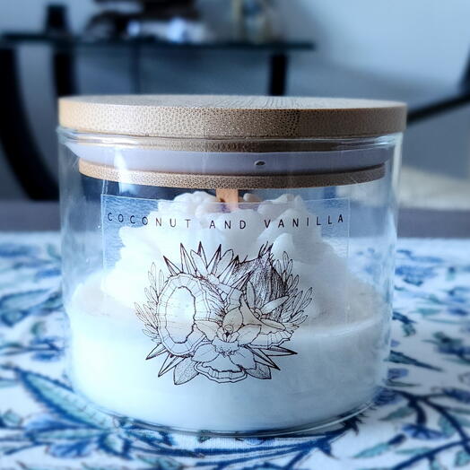 Coconut and vanilla scented candle jar