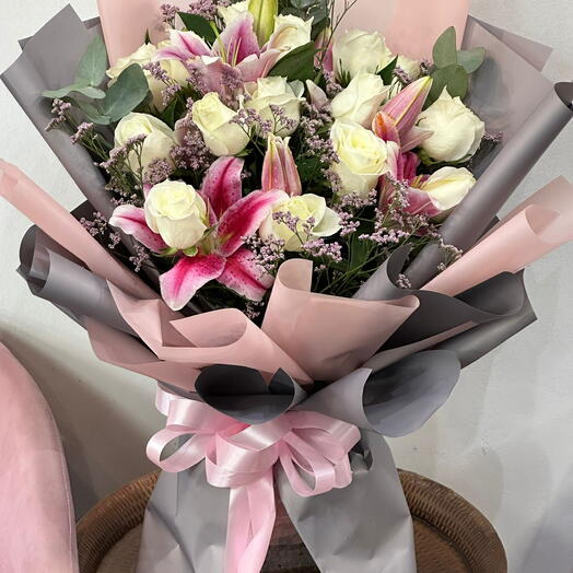 Pink lilies and white rose Bouquet