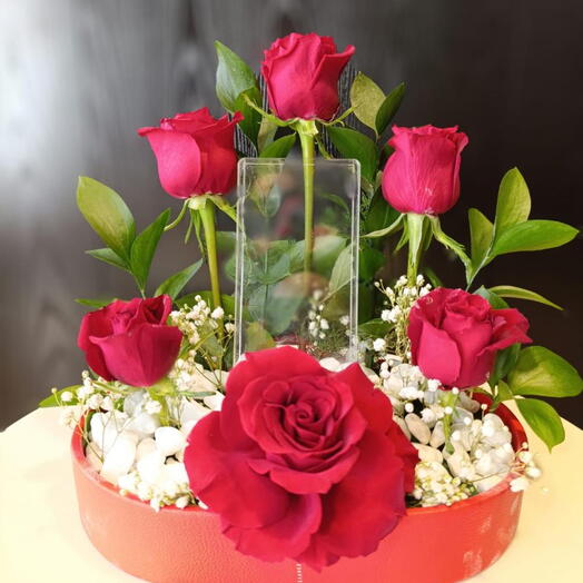 Mix red roses tray arrangements