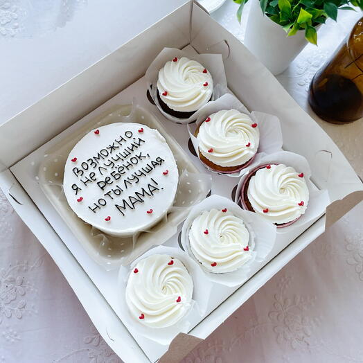 Conjunto de pastel de Bento y 5 cupcakes para mamá