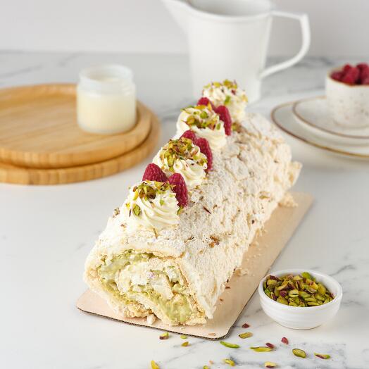 Меренговый рулет «фисташка-малина»