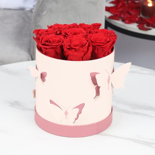 Butterfly 8 Forever Red Roses Box