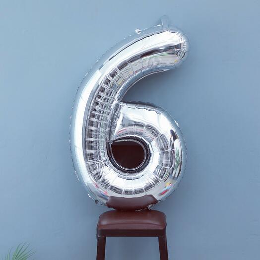 Фольгированный шар цифра "6" Серебряный