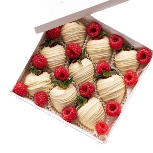 Romantic white chocolate strawberry and roseberry