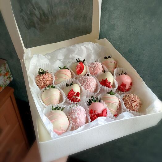 Fresa 15pcs en Caja de regalo de chocolate blanco y rosa