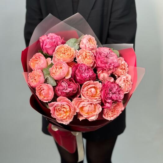 Duo bouquet GF of peony-style roses Country Blues and Juliette
