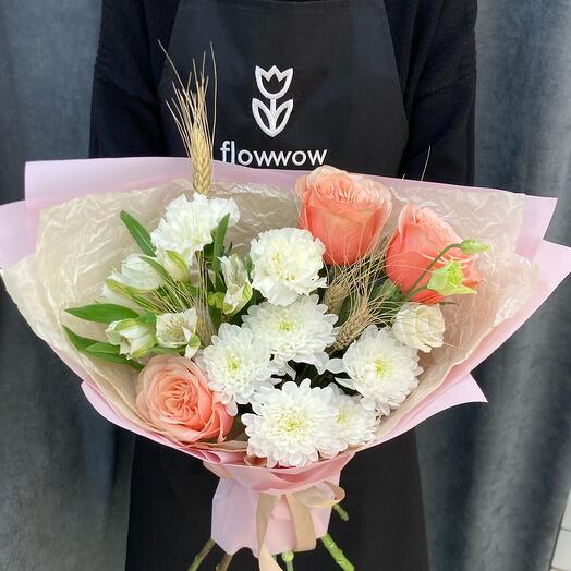 The bouquet is assembled