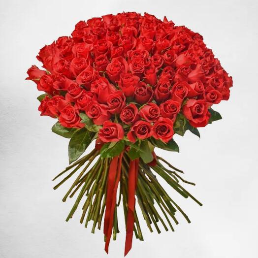 101 Red Roses Bunch With Ribbon